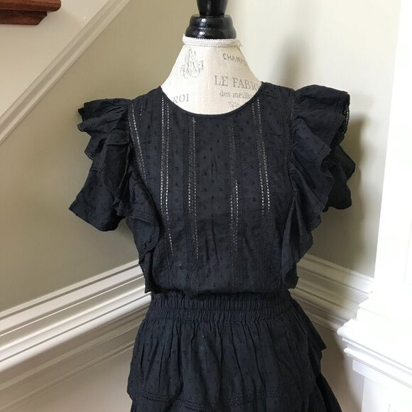 LoveShackFancy Natasha Mini Dress Womens XS Black Cotton Ruffle Short Sleeve - Picture 4 of 13